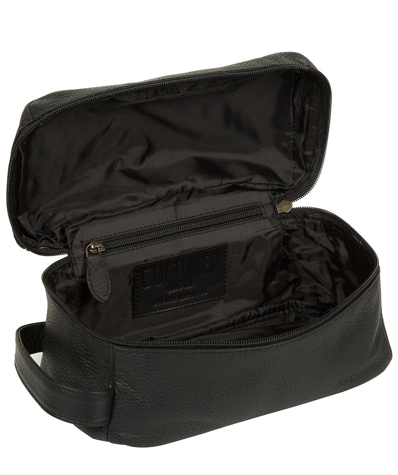 'Flip' Black Natural Leather Wash Bag