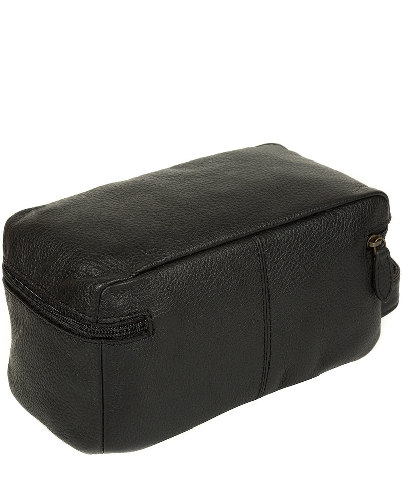 'Flip' Black Natural Leather Wash Bag