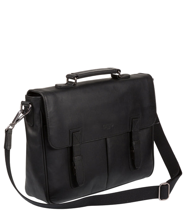 'Task' Black Leather 14-Inch Laptop Briefcase Pure Luxuries London