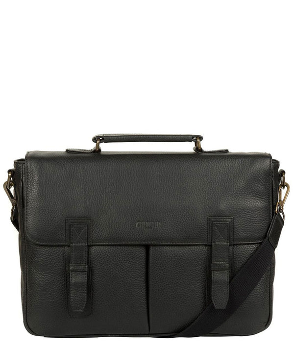 'Task' Black Leather 14-Inch Laptop Briefcase