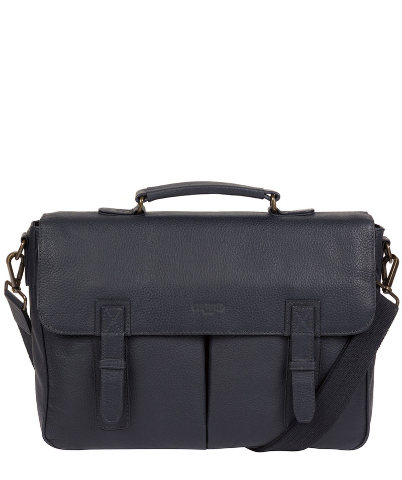 'Task' Navy Leather 14-Inch Laptop Briefcase Pure Luxuries London