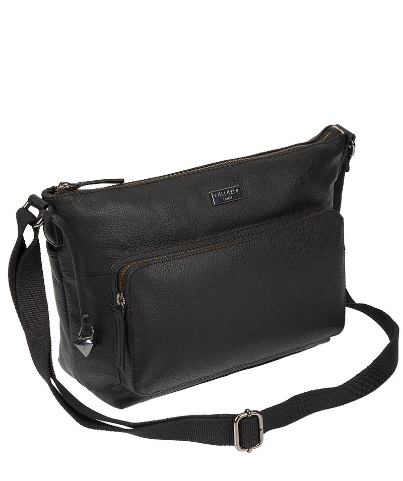 'Serrata' Black Leather Cross-Body Bag