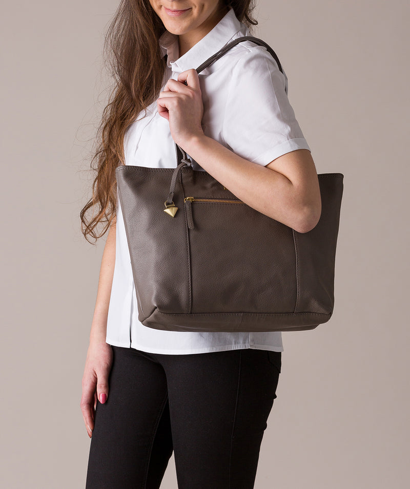 'Daphne' Grey Leather Tote Bag