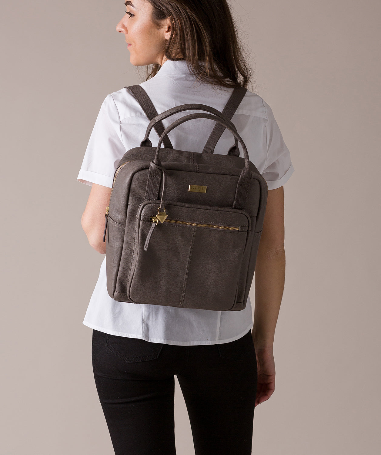 Grey Leather Backpack 'Jaclyn' by Cultured London