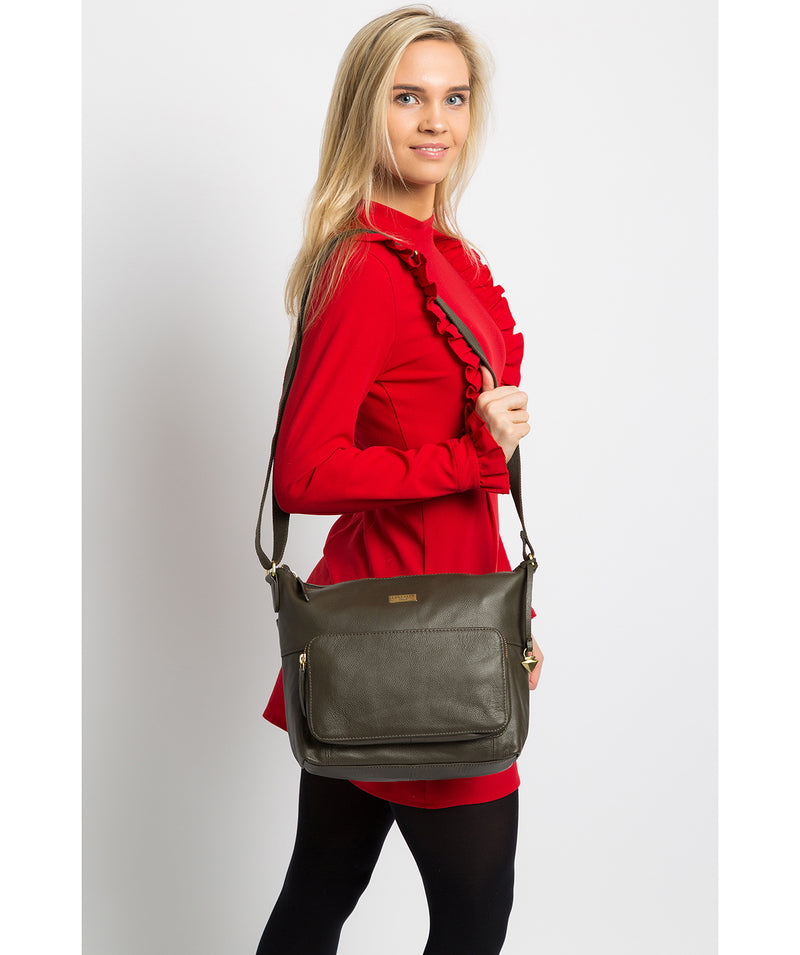 'Olivia' Olive Leather Shoulder Bag Pure Luxuries London