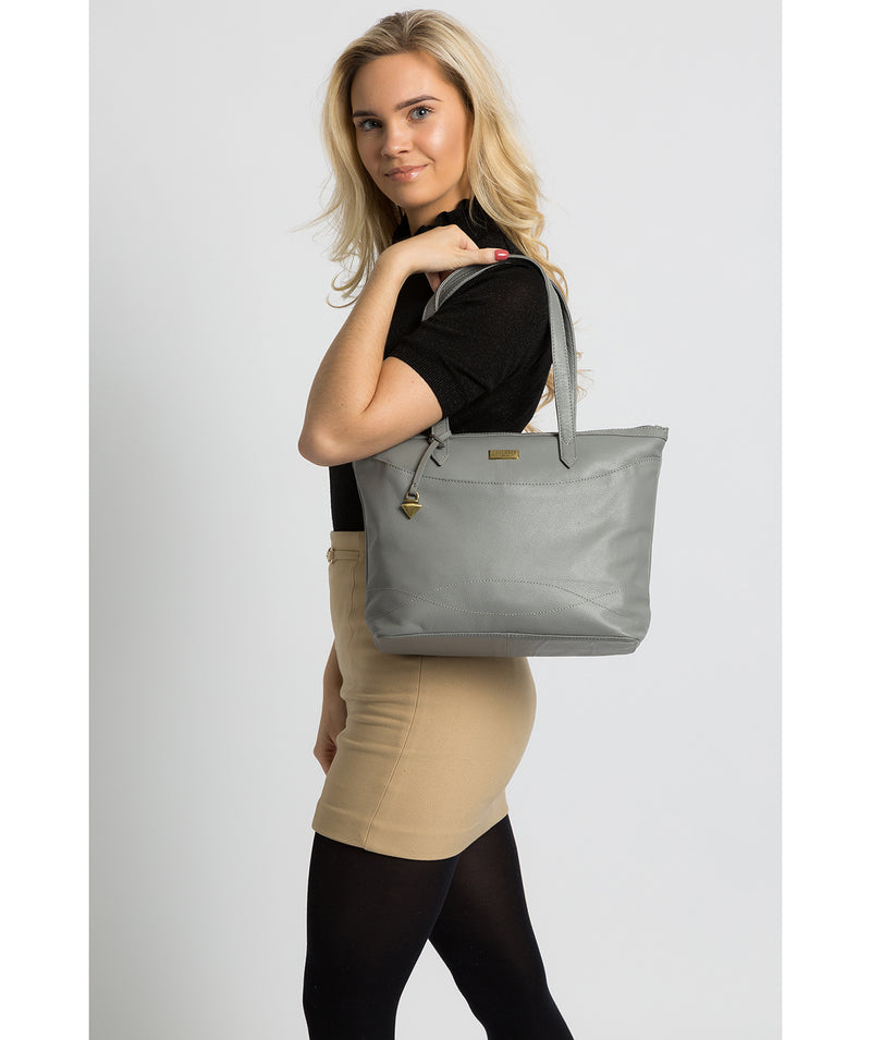 'Oriana' Silver Grey Leather Tote Bag Pure Luxuries London