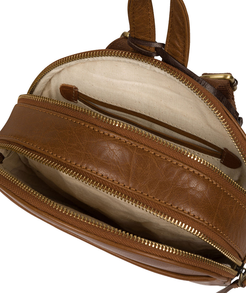 'Hoop' Dark Tan Small Leather Backpack Pure Luxuries London