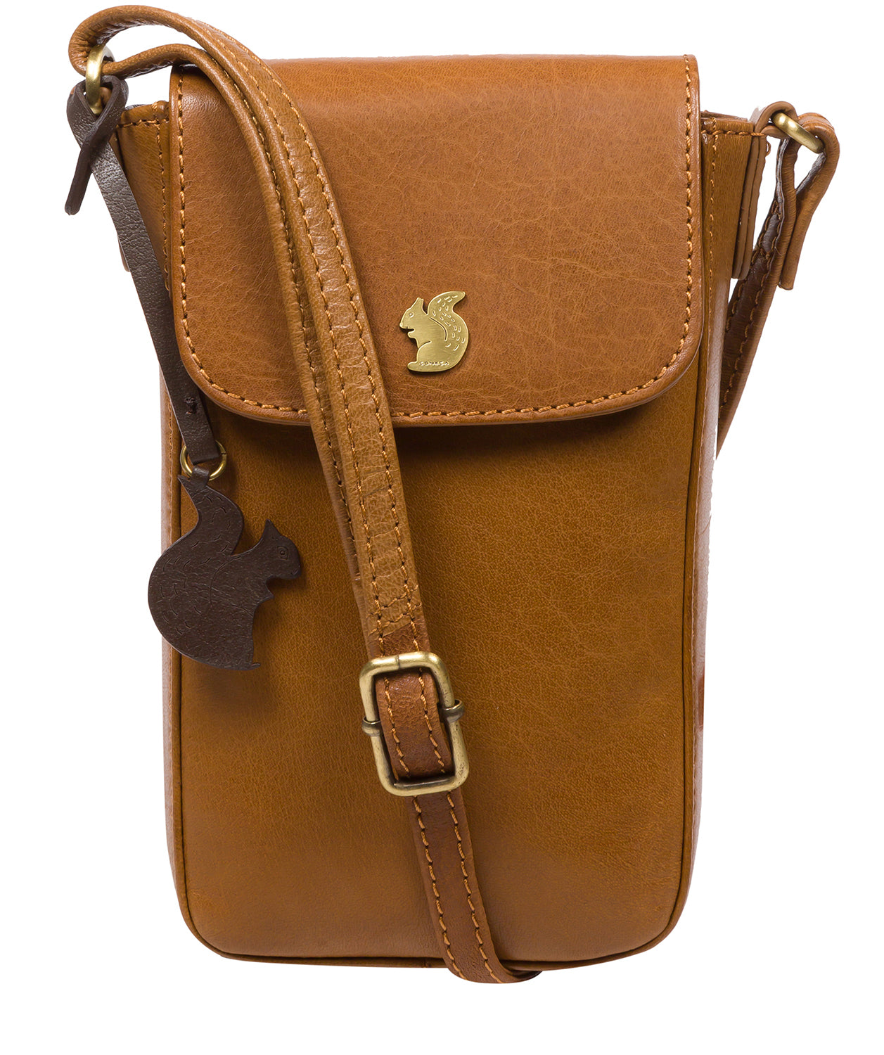 Conkca London Originals Collection Bags: 'Buzz' Dark Tan Leather Cross Body Phone Bag