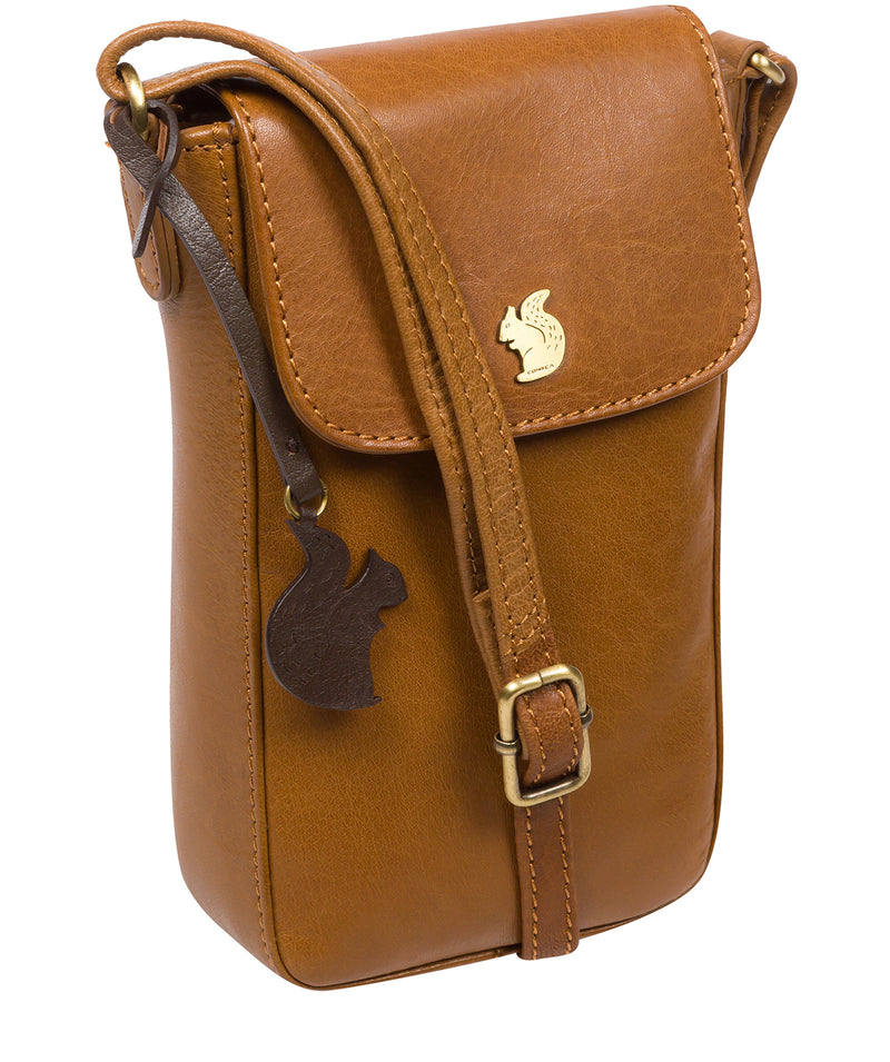 Conkca London Originals Collection Bags: 'Buzz' Dark Tan Leather Cross Body Phone Bag