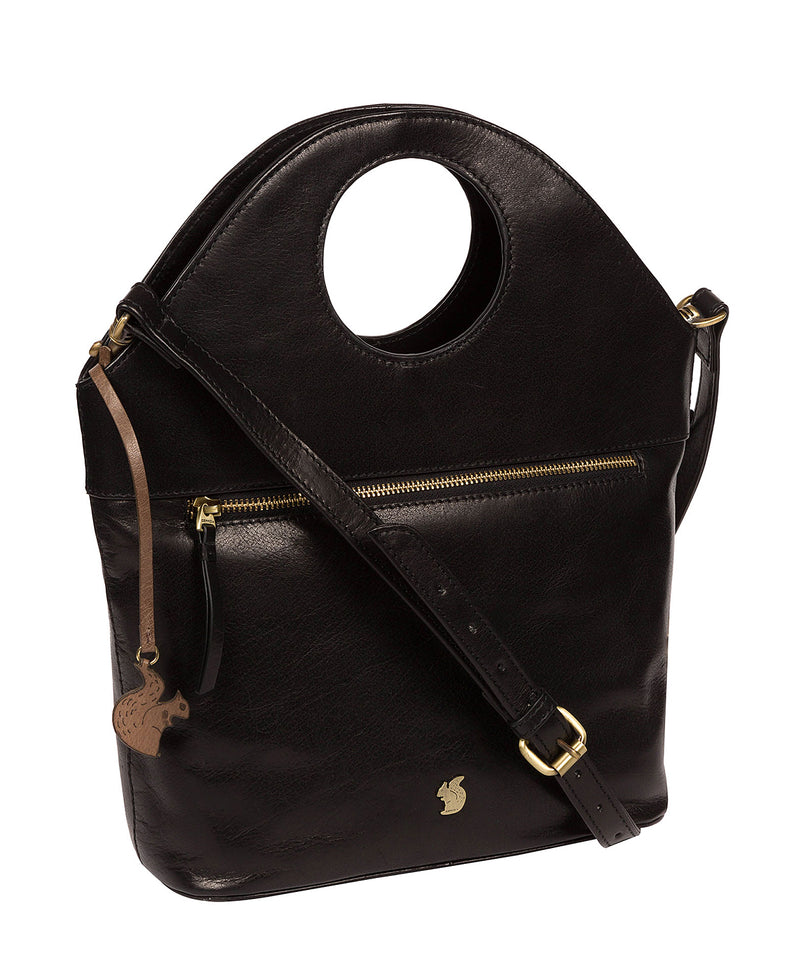 'Halo' Black Leather Cross Body Bag