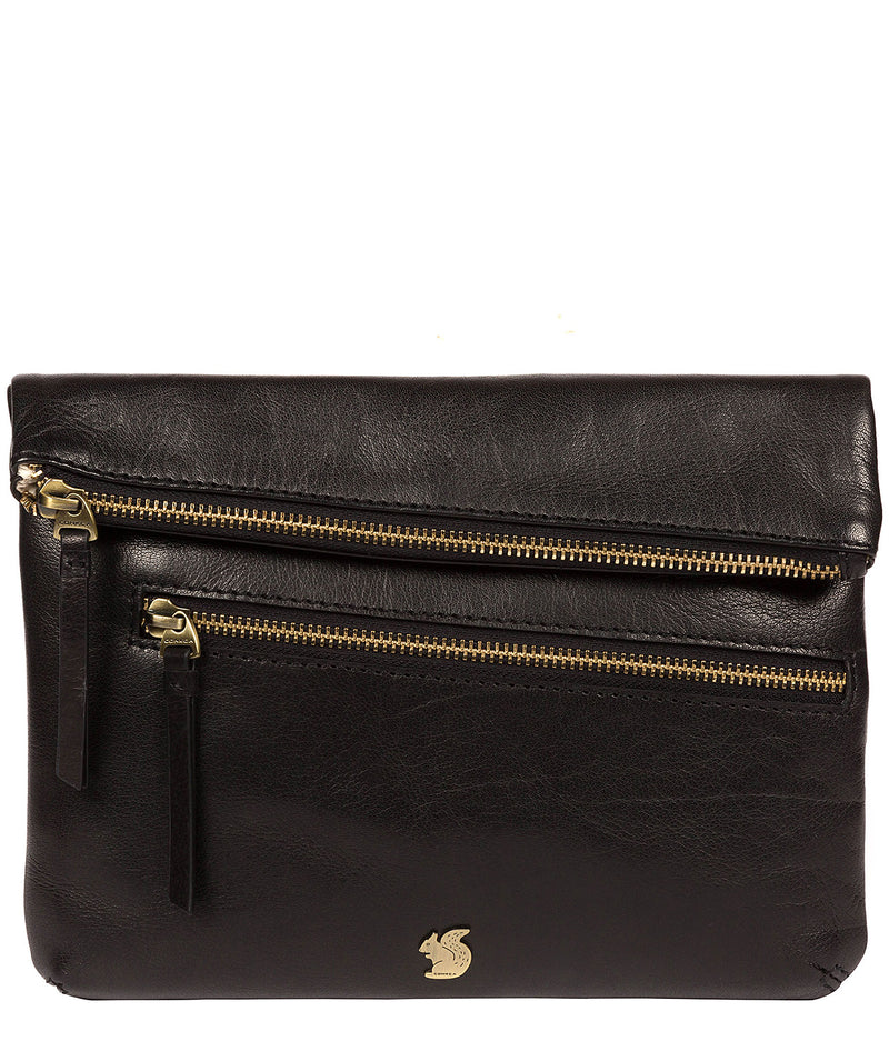 'Flare' Black Leather Clutch Bag