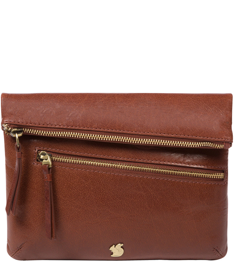 'Flare' Conker Brown Leather Clutch Bag