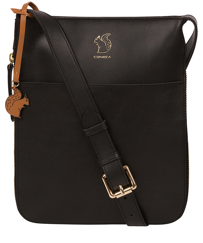 'Lautner' Jet Black Vegetable-Tanned Leather Cross Body Bag