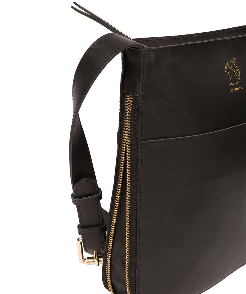 'Lautner' Jet Black Vegetable Tanned Leather Cross Body Bag