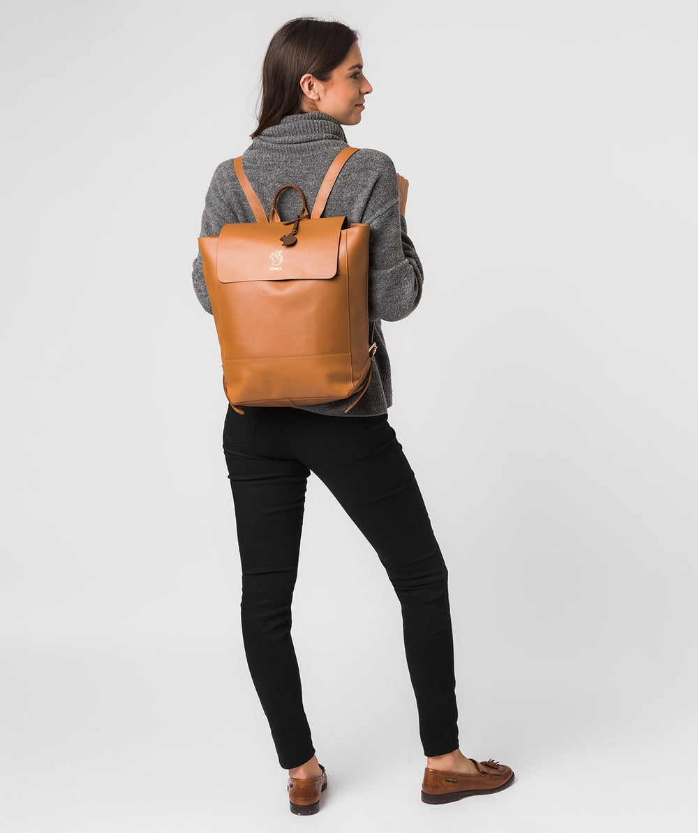 Tan Leather Backpack 'Butler' by Conkca London