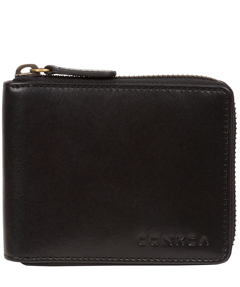 'Chief' Black Leather Zip-Round Wallet