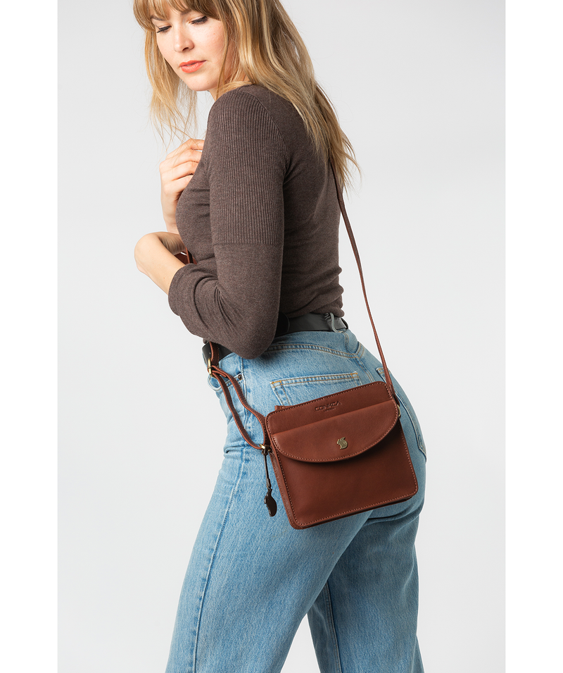 'Magda' Conker Brown Leather Cross Body Bag