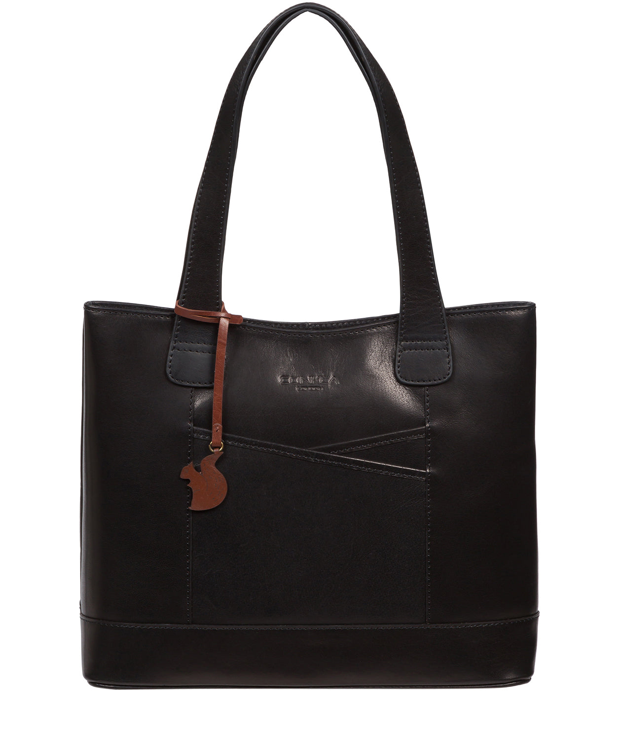 Conkca London Little Patience black leather tote bag front view