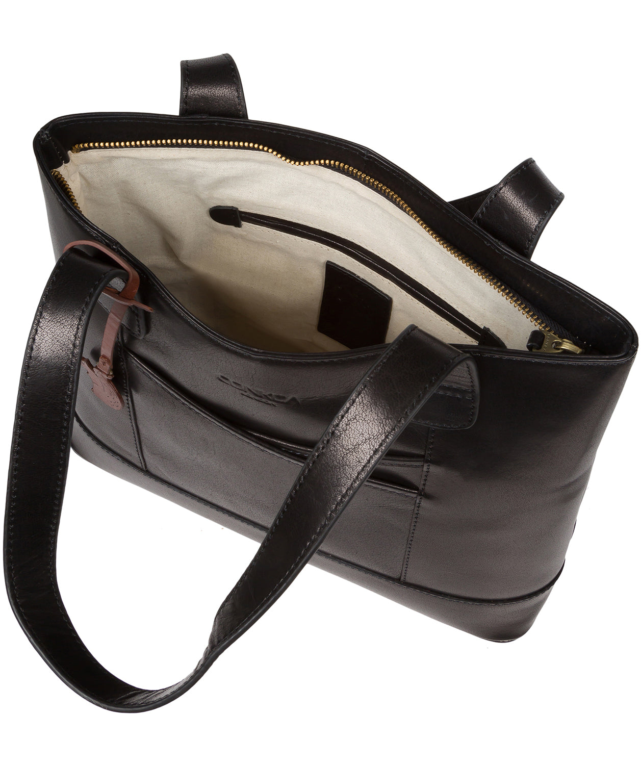 Overlay slip pouches on front of bag
