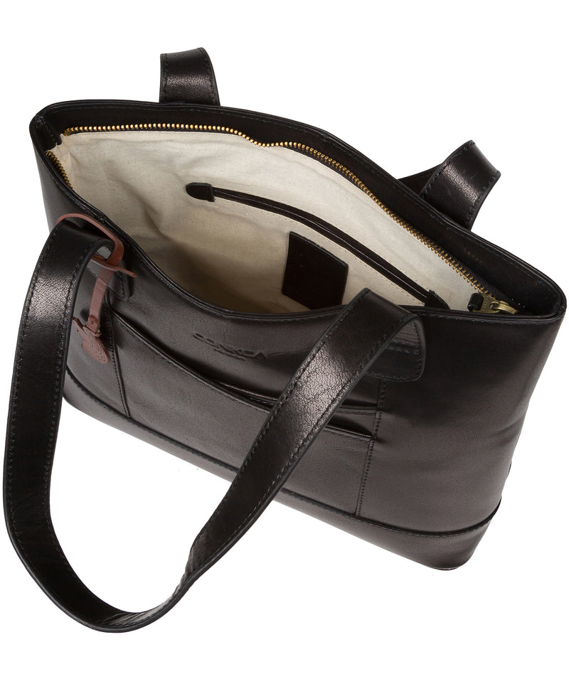 'Little Patience' Black Leather Tote Bag