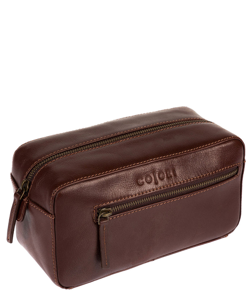 'Como' Italian-Inspired Brown Leather Washbag