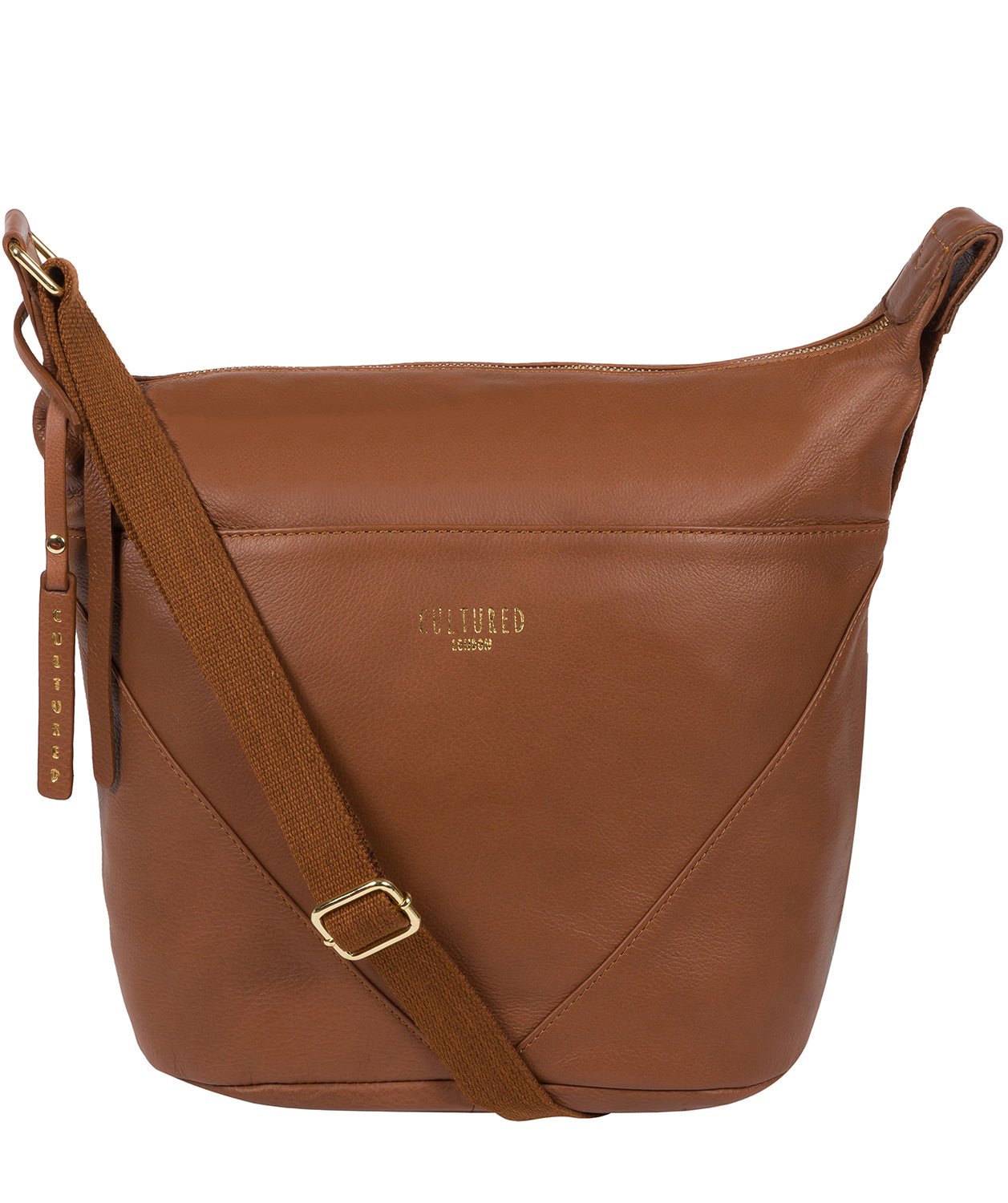 Cultured London Chelsea dark tan Nappa leather shoulder bag front view