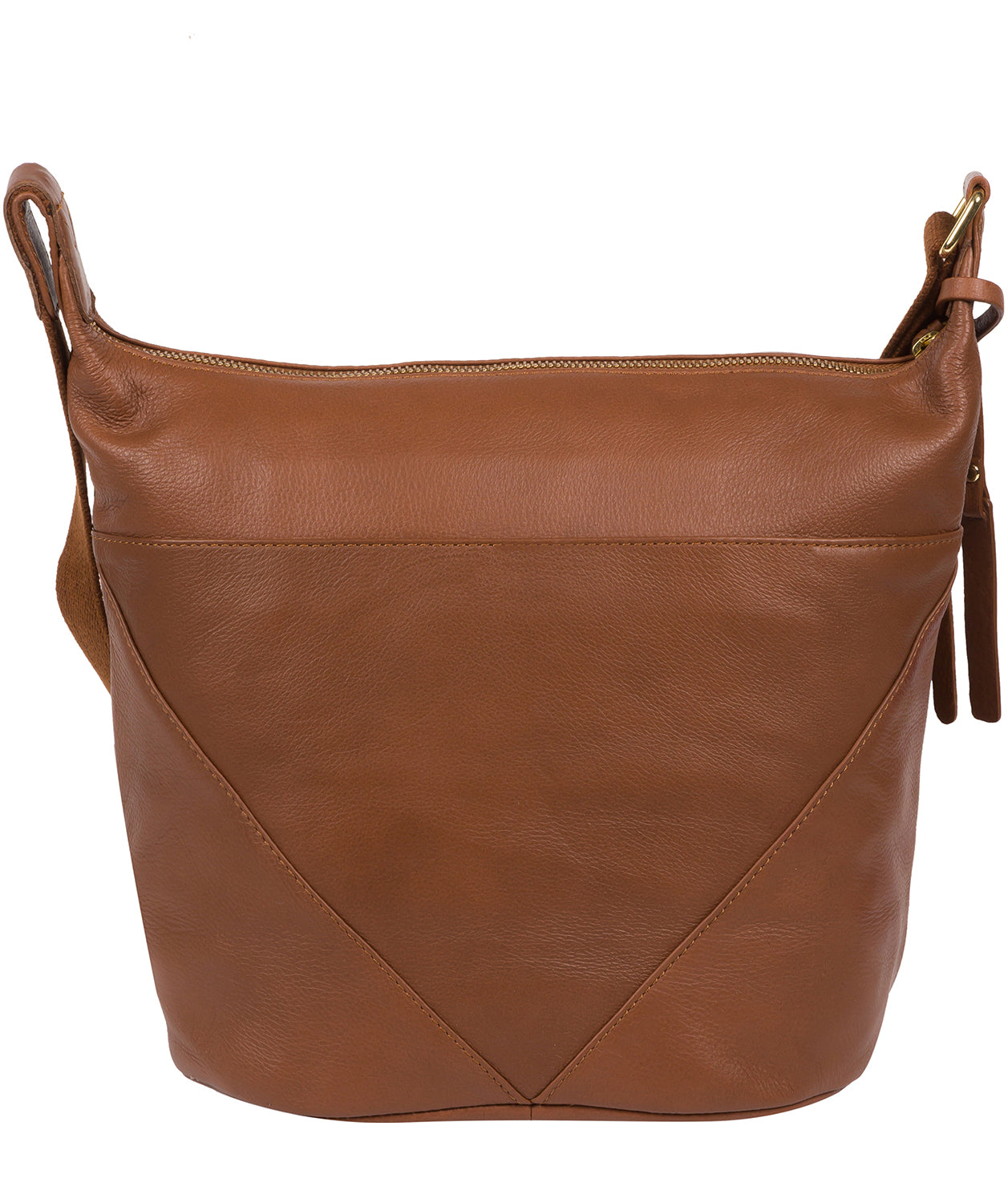 Dark tan leather shoulder bag worn styling