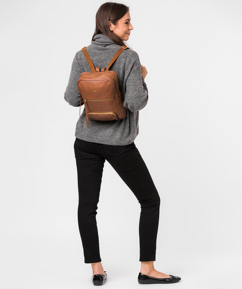 'Abbey' Dark Tan Leather Backpack