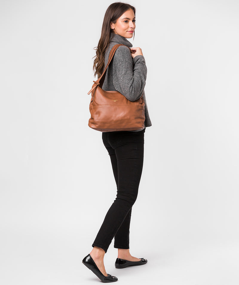 'Boston' Dark Tan Leather Shoulder Bag