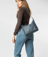 'Iver' Moonlight Blue Leather Shoulder Bag