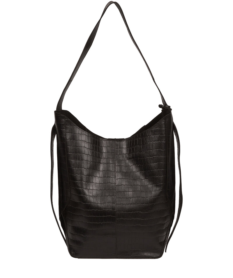 'Harrow' Black Croc Leather Shoulder Bag