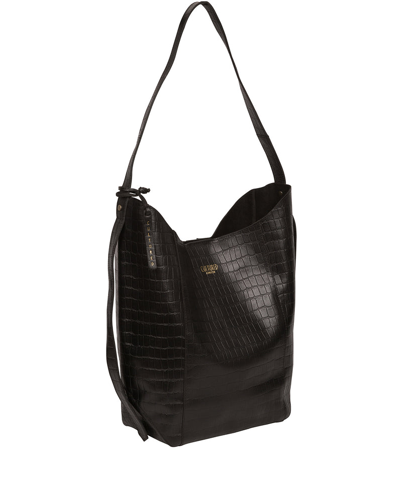 'Harrow' Black Croc Leather Shoulder Bag