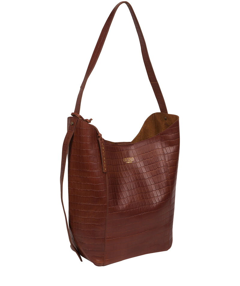 'Harrow' Chestnut Croc Leather Shoulder Bag