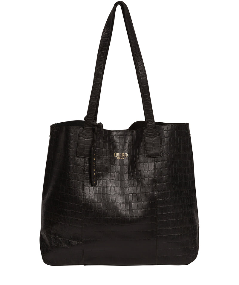 'Kingston' Black Croc Leather Tote Bag
