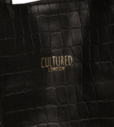'Kingston' Black Croc Leather Tote Bag