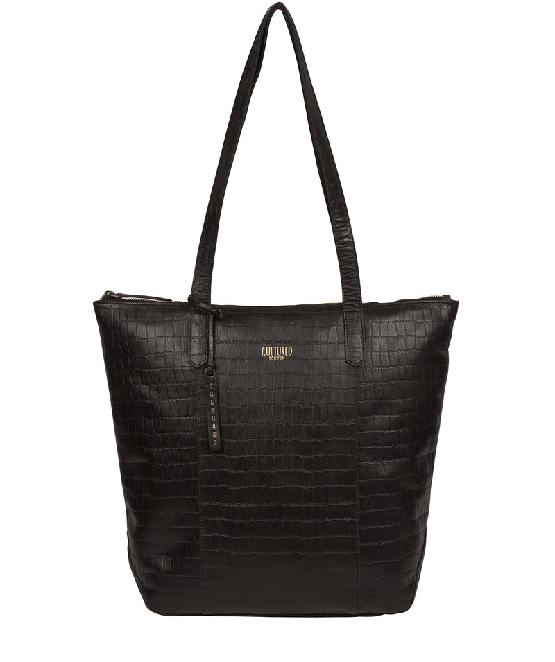 'Havering' Black Croc Leather Tote Bag