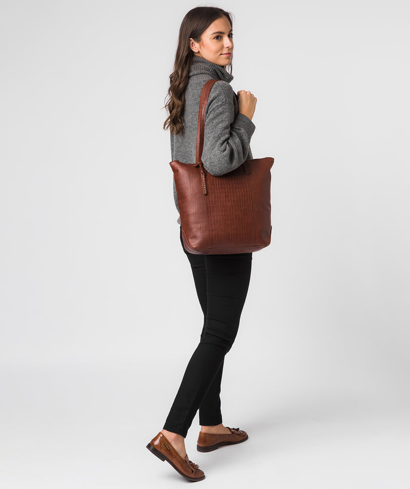 'Havering' Chestnut Croc Leather Tote Bag