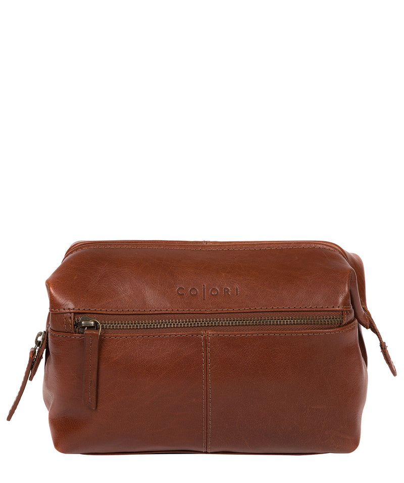 'Morano' Italian-Inspired Umber Brown Leather Washbag image 1