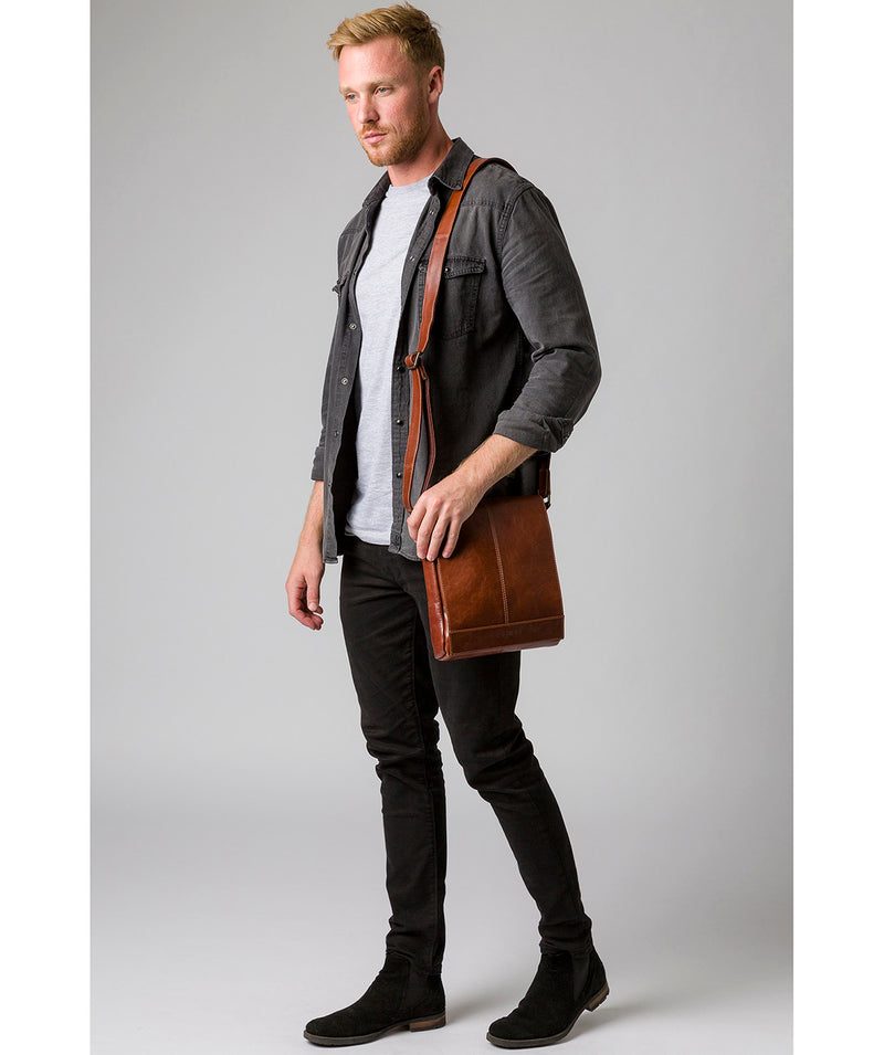 'Zoff' Italian-Inspired Umber Brown Leather Messenger Bag Pure Luxuries London