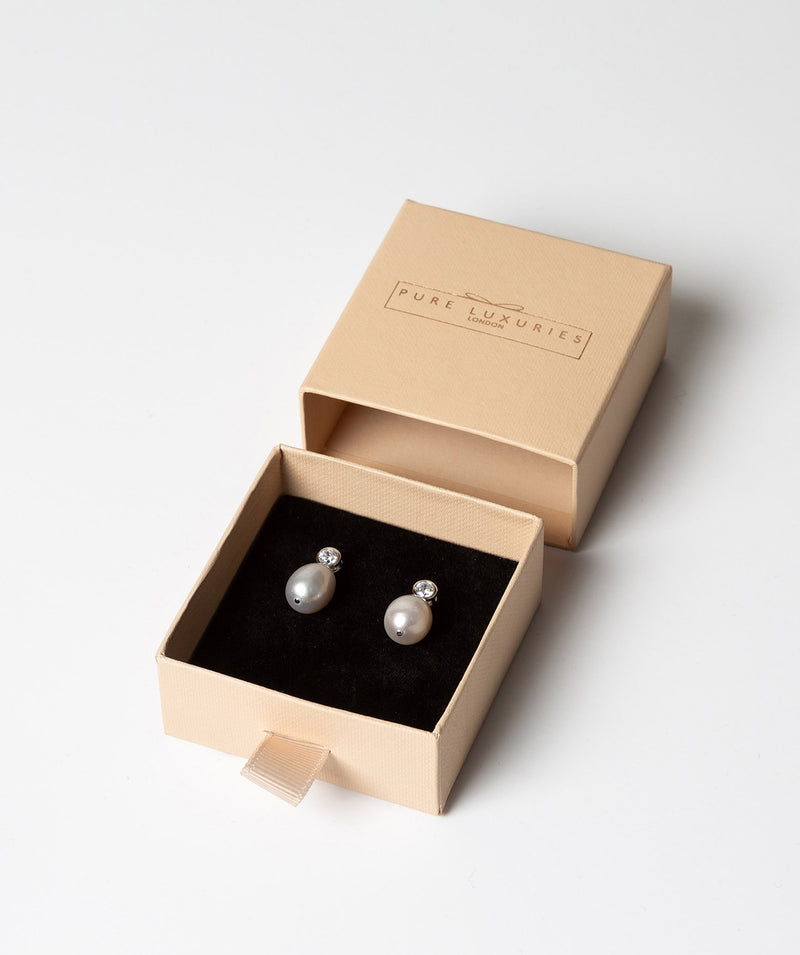 'Belle' 9-9.5mm Grey Cultured River Pearl & Cubic Zirconia Earrings image 3