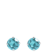 Round Silver Ear Studs with Aqua Cubic Zirconia image 1