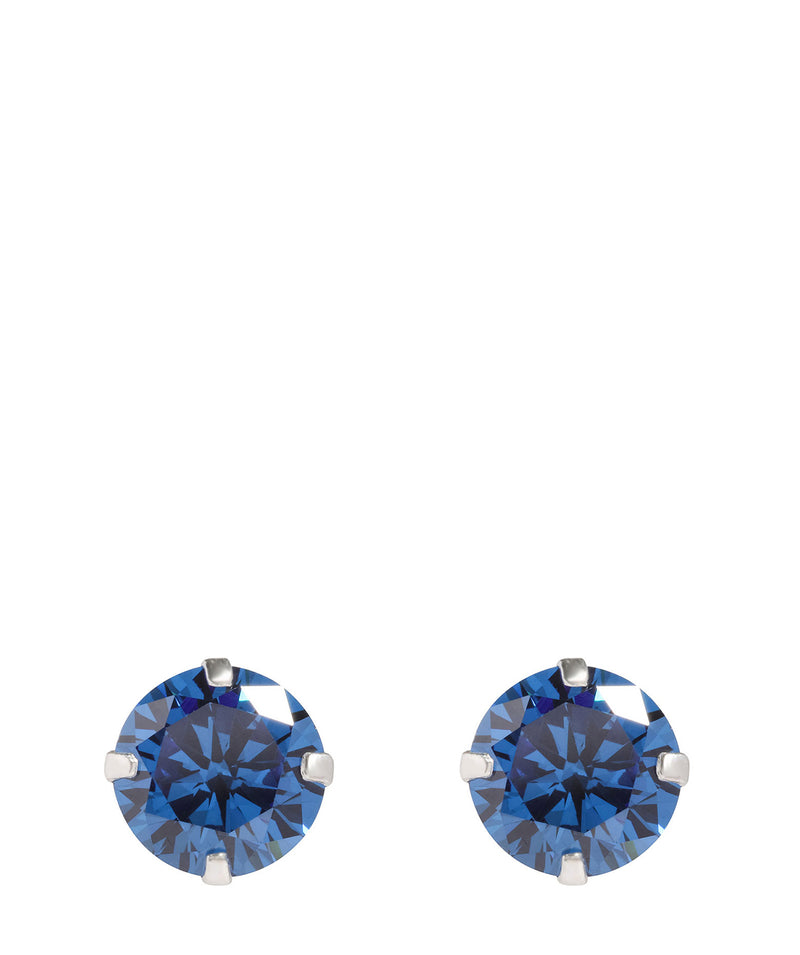 Round Silver Ear Studs with Sapphire Cubic Zirconia image 1
