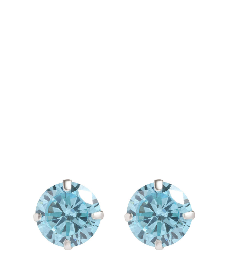 Round Silver Ear Studs with Sky Blue Cubic Zirconia image 1