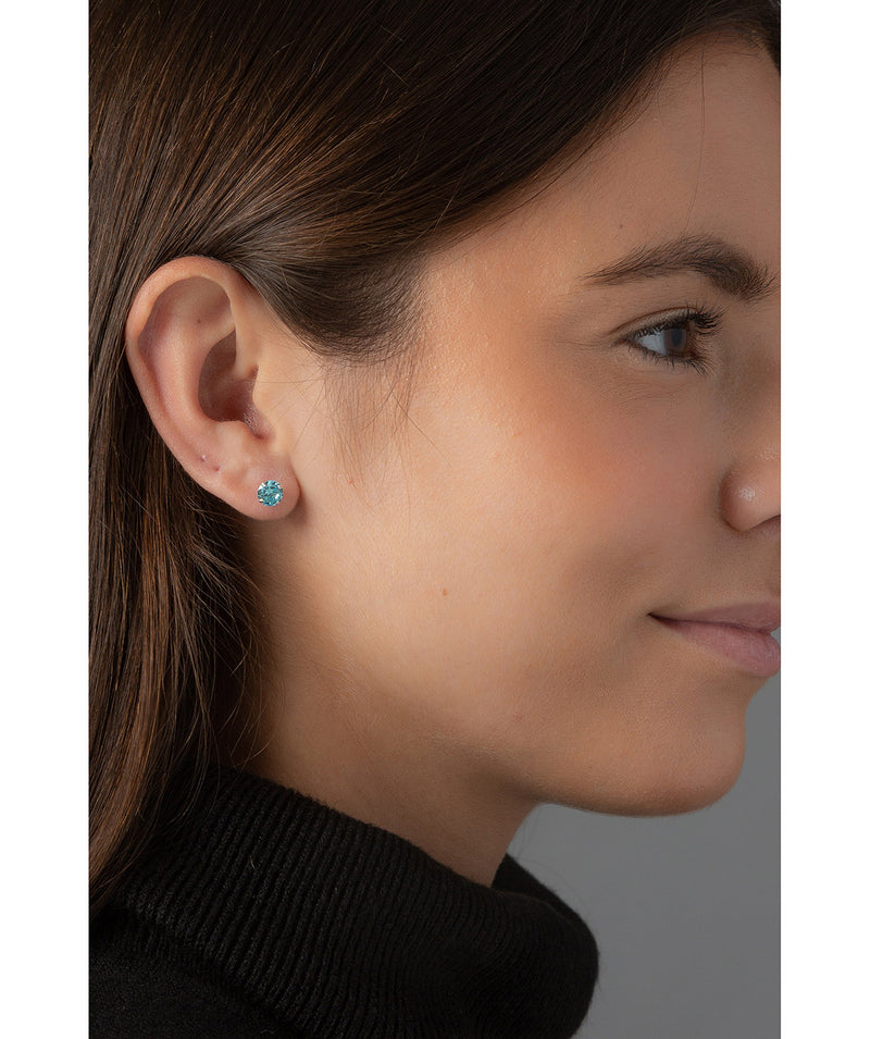 Round Silver Ear Studs with Sky Blue Cubic Zirconia image 2