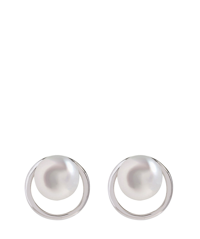 'Berta' Silver Circle Ear Studs with Fresh Water Pearl image 1