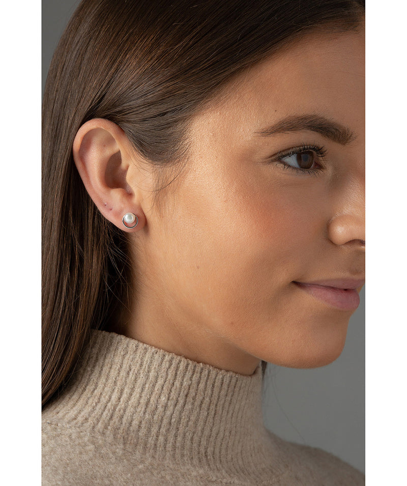 'Berta' Silver Circle Ear Studs with Fresh Water Pearl image 2