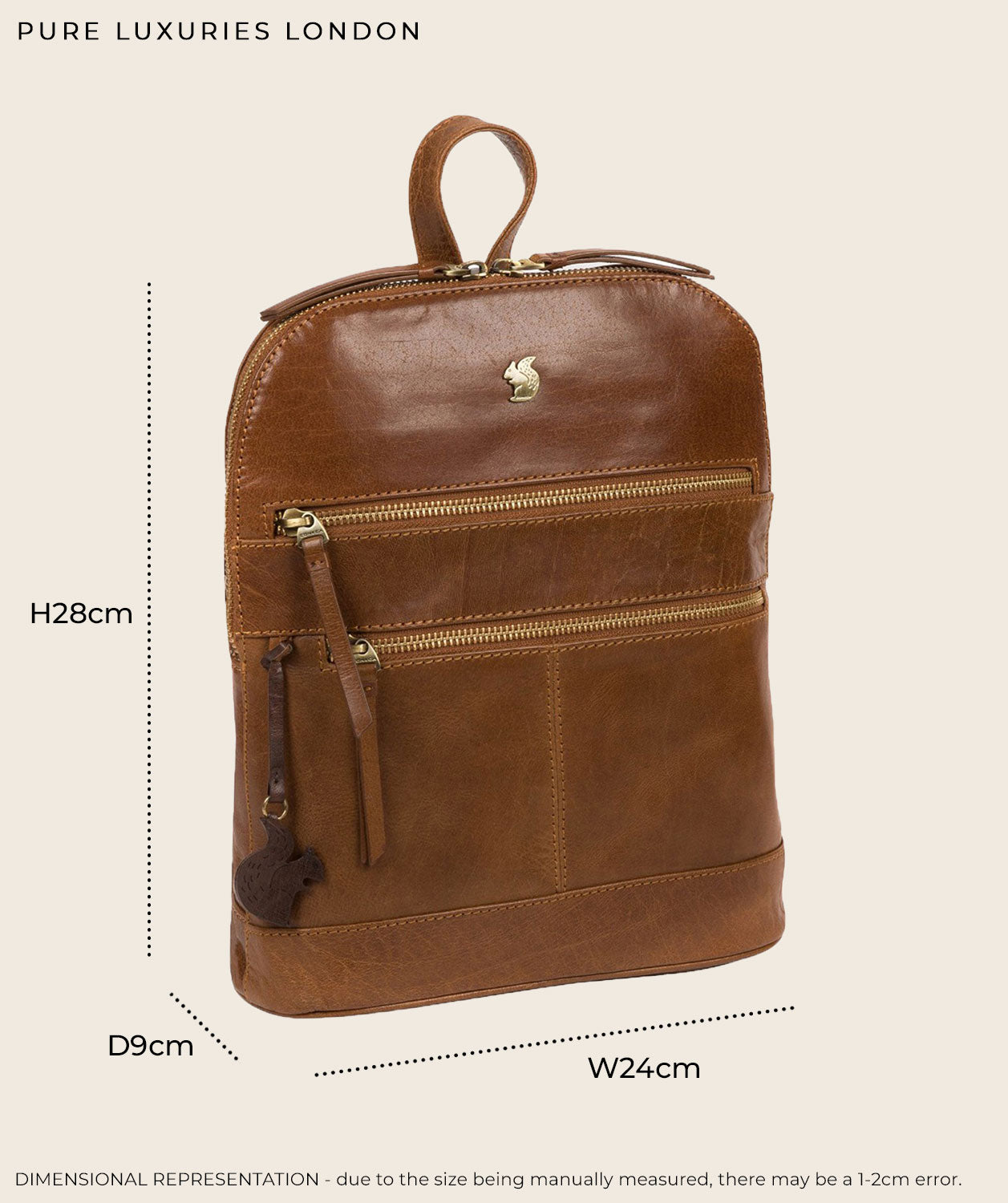 Francisca backpack dimensions and capacity specifications diagram
