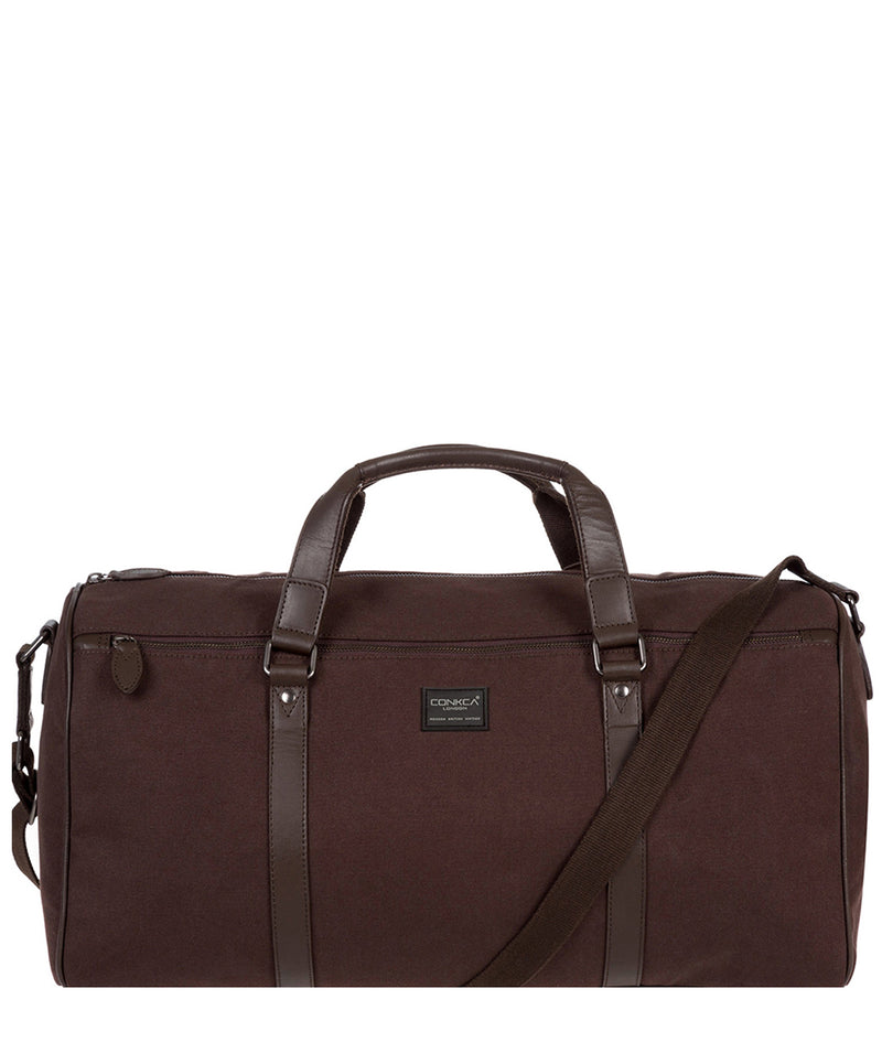 'Dempsey' 16oz Heavy-Duty Brown Canvas & Leather Holdall image 1