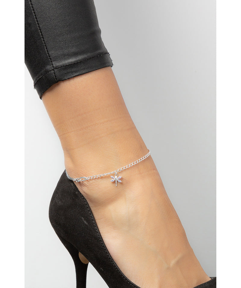 'Morgana' Sterling Silver Dragonfly Charm Anklet Pure Luxuries London