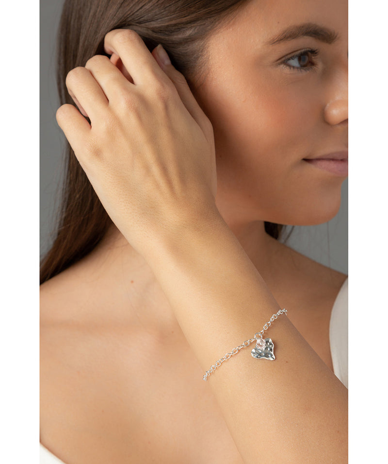 'Hanna' Sterling Silver Crinkled Heart & Rose Quartz Bracelet  image 2